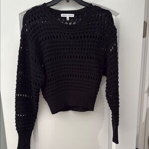 Rebecca Minkoff Black Crew Neck Sweater with Open-Knit Design